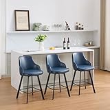FIRAVOE Bar Stools Set of 3, 26' Swivel Counter Height Bar stools with High Back, Faux Leather Kitchen Barstools Counter Height for Kitchen Island (Navy Blue, 3PCS 26' Counter Stools)