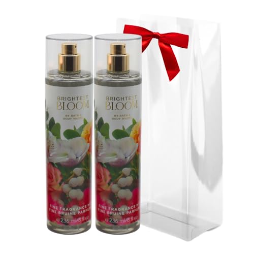 Bath & Body Works BRIGHTEST BLOOM Fine Fragrance Mist 2-piece Gift Set with a Red Bow for Holidays - 8 fl oz each