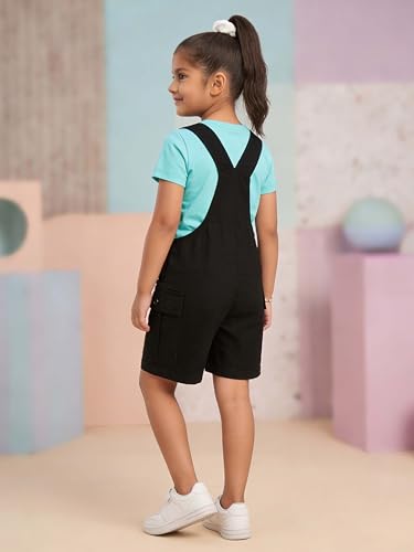 Image of KiddoPanti Unisex Denim Cargo Dungaree Shorts | 69.1% Cotton 29% Spun Poly 1.9% Spandex | Above Knee Length | Soft Breathable Summer Dungaree
