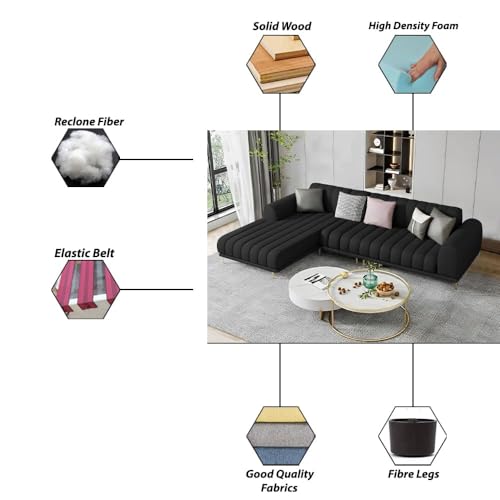 Image of Casaliving Herrick LHS 4 Seater L Shape Sofa Set for Living Room (Black Colour) Premium Fabric Sofa Set for Living Room