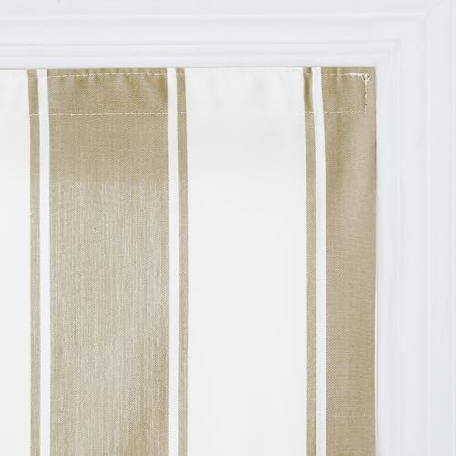 Image of TWOPAGES No Drill Wide Stripe Roman Shades Cordless Roman Blinds for Windows, Custom Made Light Filtering Blackout Blinds Farmhouse Shades for Kitchen, Khaki Bordered Wide Bar, 1 Piece