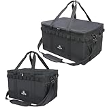 YOGOTO 収納ボックス アウトドア キャンプ ギアボックス コンテナ 36L/60L トランク収納 大容量 深型 車載収納 仕切り付き 大きいサイズ メッシュポケット付き デージーチェーン付き ショルダーストラップ付き 軽量 持運び便利 (黒(36L+60L))
