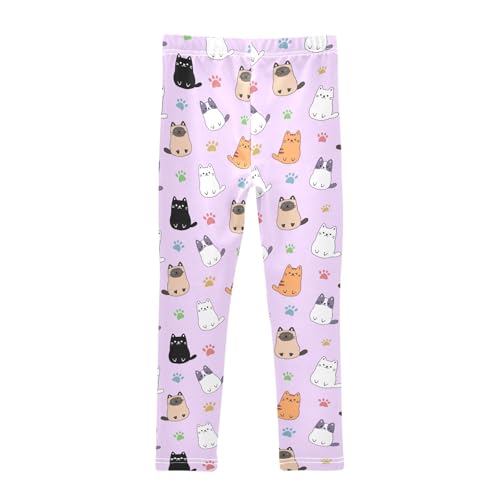 Cute Cartoon Simple Cats Purple Girls Leggings Soft Comfortable Athletic Leggings Dancing Pants for 4-10 Years2