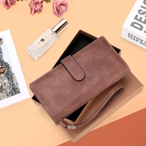 Image of XINNSTAR Womens Wallet RFID Blocking Large Capacity Credit Card Holder Long Purses for Women with Wristlet Pocket ID Window