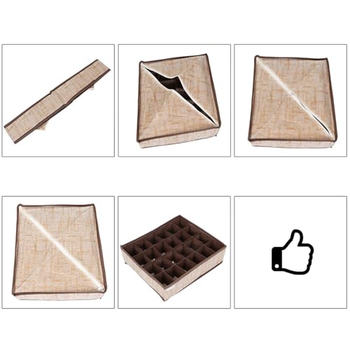Image of HOKIPO Fabric Undergarment Clothing Organizer Storage Box for Drawers Bra Panty Socks Tie Lingerie Organizer for Wardrobe, 3 Pcs-8+8+18 Grids (NEW-333 + 334 + 335), Brown