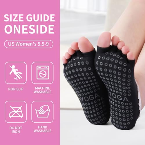 Image of Women's Fashion Toe Separator Yoga Socks with Non-Slip Grips, Lace Trim - Breathable & Stretchy for Pilates, Ballet, Gym, Barre Workouts.(Black)