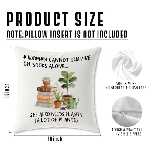 Image of Books and Plant Lover Pillow Covers for Women, Plant Mom Lady Gardening Gifts Reading Pillow for Bed, Book Reader Bookish Bookworm Librarian Gifts 18x18