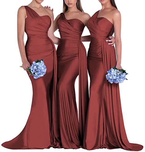 RYANTH Women's One Shoulder Satin Bridesmaid Dresses for Wedding Dress Mermaid Prom Gown 2024 Formal Gowns RYA334