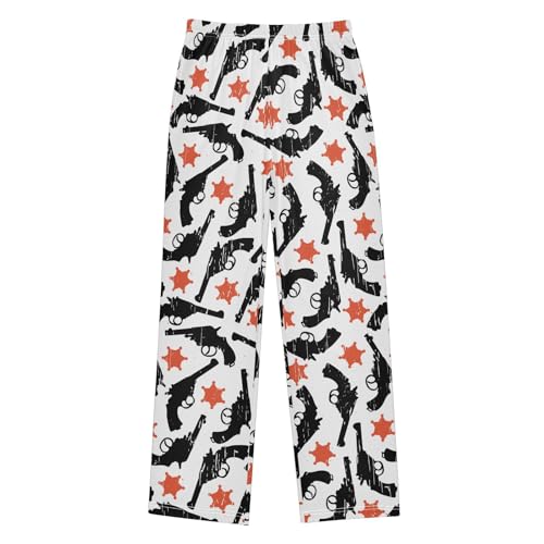 Boys' Pants Retro Gun Pattern Sheriff Star Long Bottoms Jogger Pants Elastic Waist Trousers with Pockets S-XL