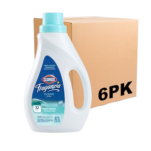Image of Clorox Fraganzia Liquid Laundry Fabric Softener, Ocean Scent - Laundry Odor Eliminator That Softens Clothes, Reduces Wrinkles and Static Cling for All Machines, 40 Fl Oz - 6 Pack