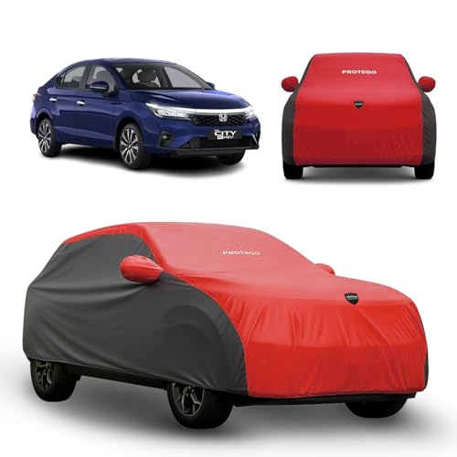 Image of PROTEGO Prime Series India's 1st Anti-Tear Car Cover for Honda ZX | Heavy-Duty, Custom Fit, All Weather Protection | 100% Waterproof, Windproof & Hail Resistant | 2-Year Warranty | Red + Black