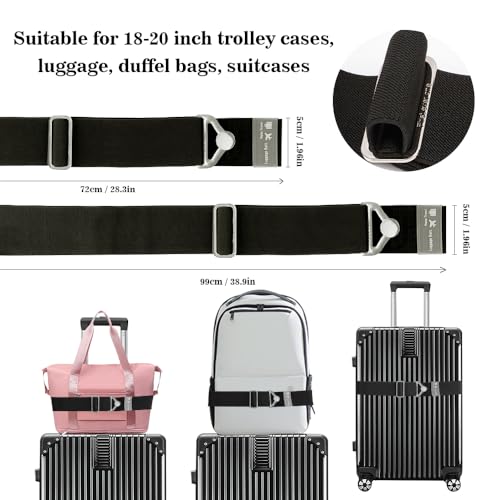 Image of 2-in-1 Luggage Straps for Suitcases Travel Belt Luggage Straps Add a Bag Adjustable Suitcase Straps Over Handle Travel Belt for Carry On Bag with Alloy Buckle Elastic Belt Travel Essential Accessories