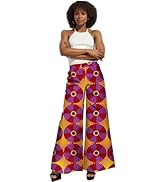 iooiooi Women's Fashion Casual Plus Size African Print Cotton Wide Leg Pants with Pockets