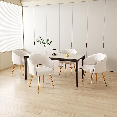 Kcc Modern Accent Dining Chairs, Upholstered Velvet Dining Room Chairs With Hollow Back, Tufted Kitchen Chairs Side Chairs With Gold Metal Legs For Living Room Restaurant, 1 Pc & Cream #TOP7