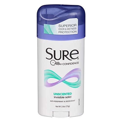 SURE, Antiperspirant Deodorant, Solid, Unscented, 2.6 Ounce (Pack of 6)