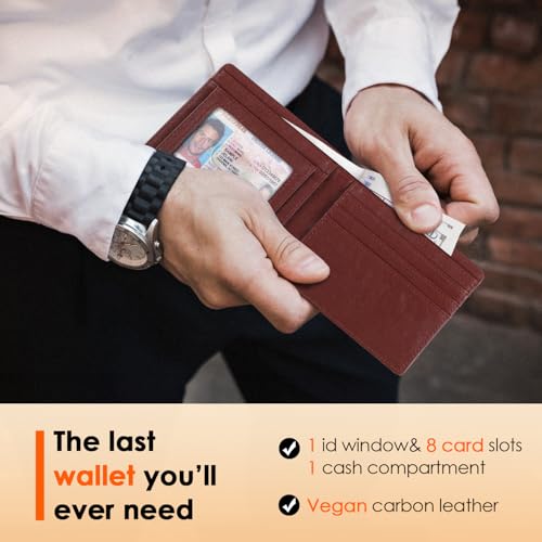 Image of RUNBOX Wallet for Men Slim Leather Bifold RFID Blocking Minimalist Front Pocket Design with Gift Box | Minimalist Front Pocket Design, Holds 8 Cards, RFID Protection, Gifts for Men on Birthdays, Father's Day, and Christmas