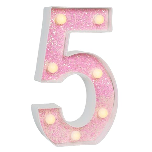 Image of Pink Glitter Marquee Light Up Numbers, LED Number Lights Battery Operated for Girls 5th 15th Pink Birthday Party Table Decorations, Wall Decor for Girls Bedroom, Number 5 Sign Warm White Lights