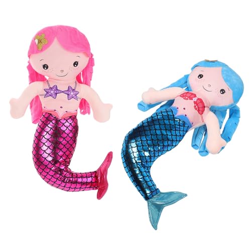 HEALSOPTHY 2 Muñecas de Sirena de Peluche Suave 30 Cm, Almohada de Sirena Brillante Azul y Roja, Juguete de Sirenita para Niñas, Cojín Decorativo para Habitación Infantil y Obsequio Infantil