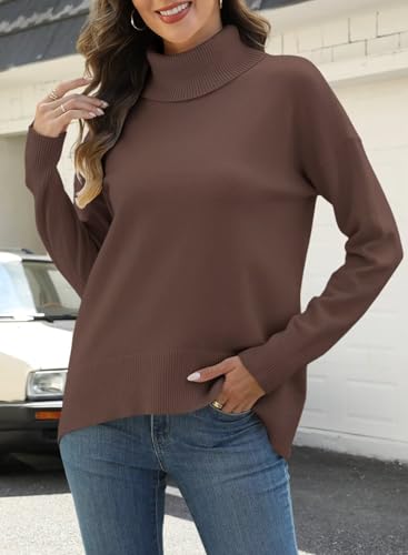 Image of ANFTFH Womens Turtleneck Sweater 2025 Ribbed Knit Top Pullover Sweaters