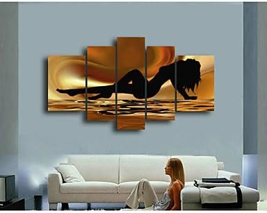 100% Hand Painted Oil Paintings on Canvas Hot Sale Sexy Woman Lie Down Framed Inside 5-pieces Set Artwork for Living Room Kitchen and Home Wall Decoration