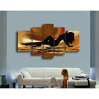 100% Hand Painted Oil Paintings on Canvas Hot Sale Sexy Woman Lie Down Framed Inside 5-pieces Set Artwork for Living Room Kitchen and Home Wall Decoration