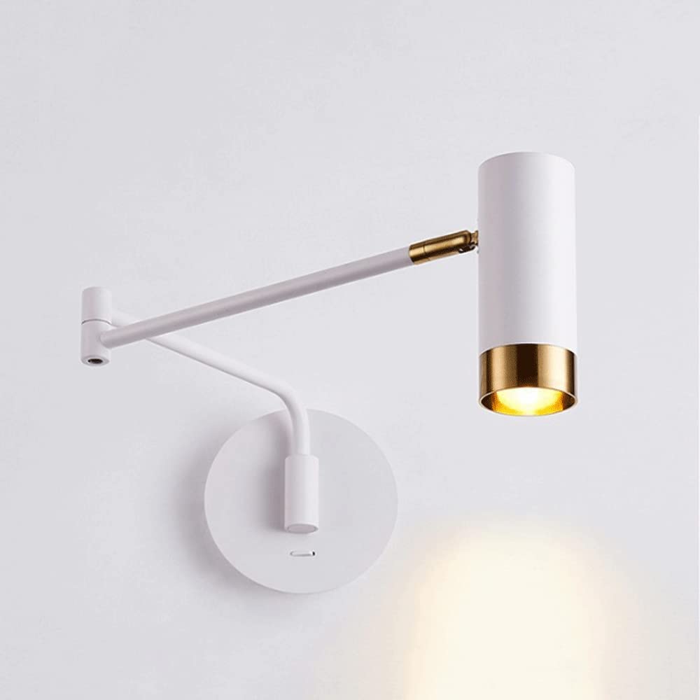 Lámpara de pared para ahorrar espacio en la mesita con doble brazo largo de metal
