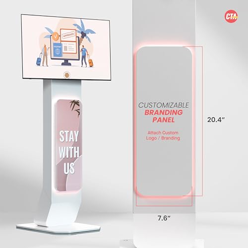 Image of Brandable Kiosk Floor Stand for Displays - with Custom Branding Panel & LED Lights VESA 75x75 100x100 Monitor TV Tablet Displays - Lockable Secure (ADD-VFSKLED)