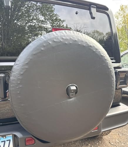 Image of Black Spare Tire Cover with Camera Hole for Jeep JL Wrangler Sport & Sahara, Ford Bronco Base, Big Bend, Black Diamond, Outer Banks (L: Wheel Diameter 29.5-31 inch, 245 /65R17, 255 /70R17)