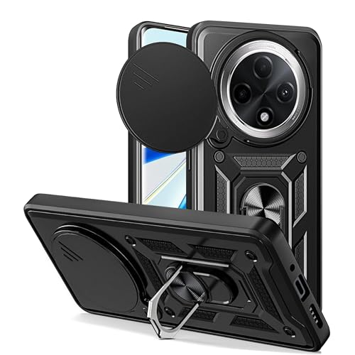 Image of SPAZY CASE Oppo F27 Pro Plus 5G Back Cover | Heavy Duty Hybrid Case with 360 Degree Rotating Finger Ring Holder + Slider Shutter Camera Protection Case for Oppo F27 Pro Plus 5G 5G - Black