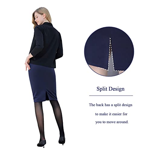 G&Y Women's Elastic Waist Stretch Bodycon Midi Pencil Skirt - Premium Nylon Ponte Office Straight Skirt3