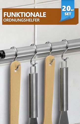Menz S-Haken aus Edelstahl im 20er-Set – Solide Haken zum Einhängen, rostfreie Küchenhaken, praktische Aufhängehaken, flexibel verwendbare Metallhaken zum Einhängen