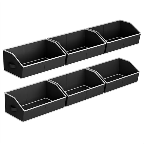 Image of Homsorout Storage Bins for Shelves - Large Trapezoid Closet Shelf Organizer, Fabric Organization Bins with Handles, Storage Baskets for Clothes, Towel, Blanket, 6 Pack, Black