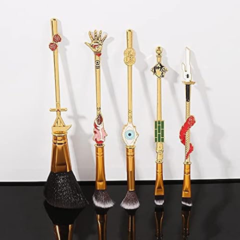 Anime JJKaisen Makeup Brushes Set - 5pcs Conjurer Cosmetic Makeup Brush Set Professional Tool Kit Set Drawstring Bag Included (Gold) Cover