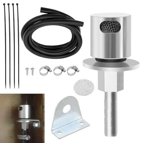 Remote Mount Vent Valve w/Fuel Line Kit for Fuel Tanks, 5/16'' Barb Size, External Rollover Check Valve,Tank Vent Line Replacement Part with Fuel Line and Hardware