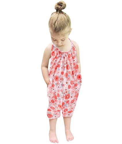 Image of Cuddomper Toddler Girls Clothes Romper One-piece Cute Backless Jumpsuit Harem Halter Summer Outfits with Pockets 1-5T