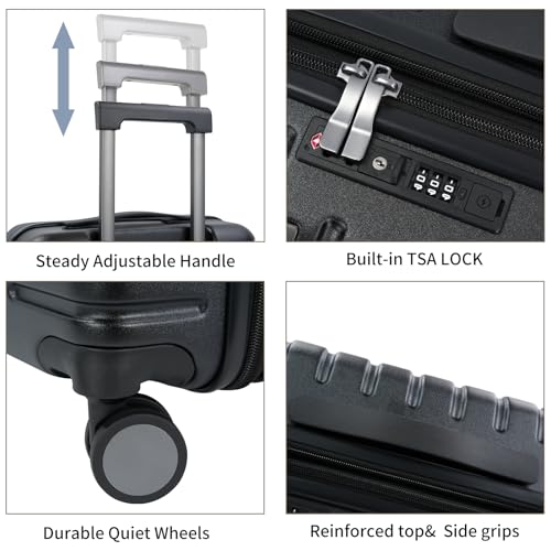 EMPSIGN Carry On Luggage with Spinner Wheels, Hard Shell Carry-On Suitcase 21x14x9 Airline Approved & Built-in TSA Lock, Durable Travel Rolling Suitcase, Carry-On 20-Inch, Black
