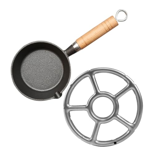 LIGIGWASH ミニ鋳鉄スキレット 木製ハンドル付き 小型フライパン 卵やオムレツ向け 平底調理器具 アウトドアキャンプ対応 コンパクト熱油鍋