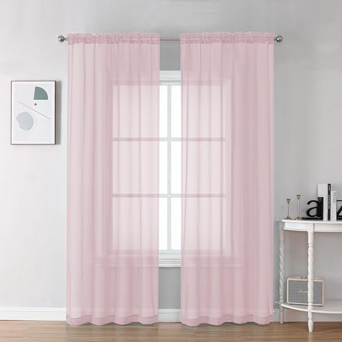 Image of Chyhomenyc Sheer Blush Pink Curtains 90 inches Long 2 Panels, Light Filtering Soft Airy Solid Elegant Voile Window Treatment Drapes for Bedroom Living Room Wedding Party Decor, 42 Wx90 L Inches