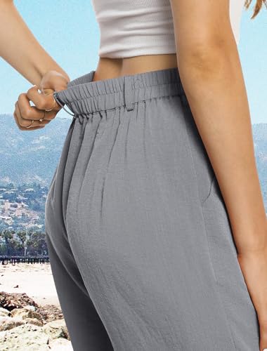 Image of Feiersi Womens Casual Wide Leg Pants High Waisted Button Down Straight Long Trousers Palazzo Pants