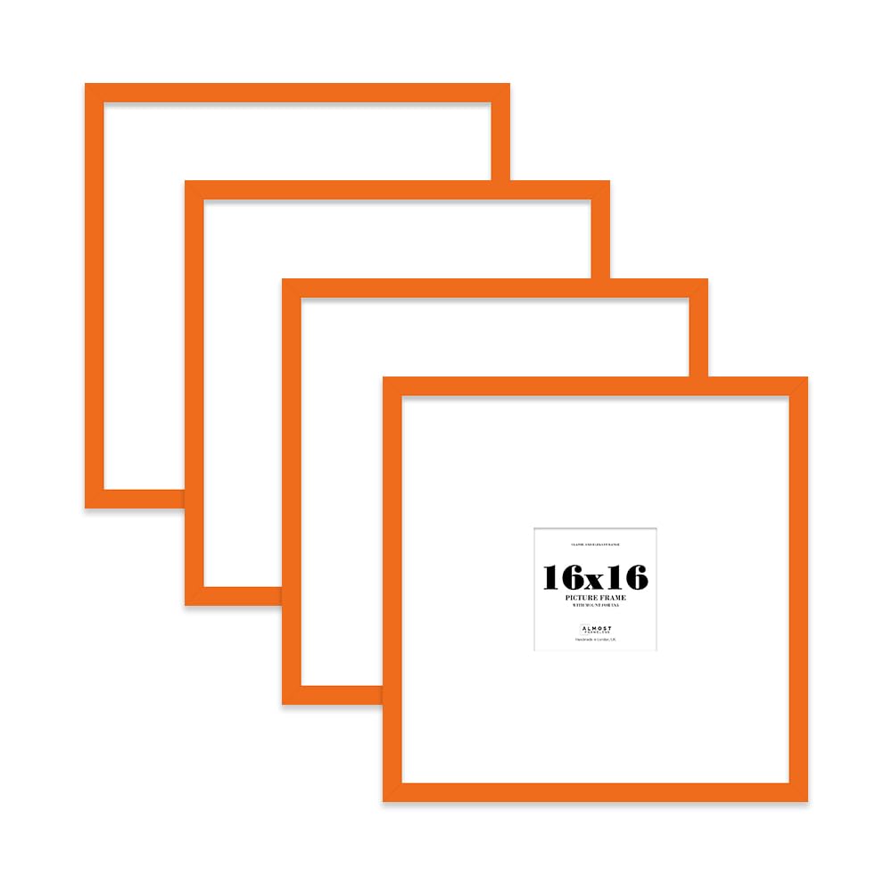 16x16 Orange Picture Frame with Large Mount for 5x5 Photos, Prints - Modern Square Wall Frame, Set of 4 โ image 1