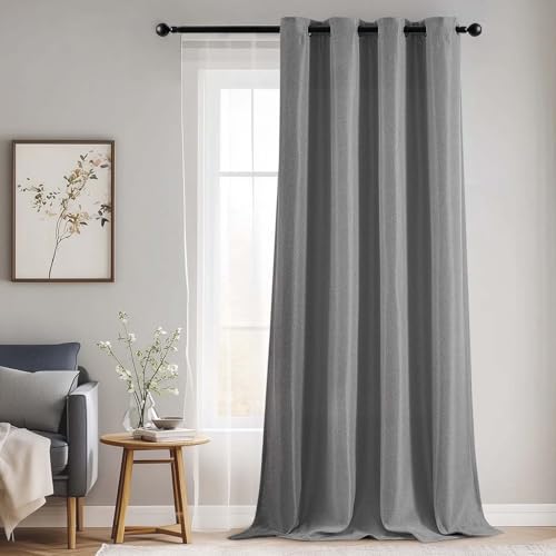 JINCHAN Linen Textured Curtains for Living Room Bedroom Curtains Room Darkening Curtains Linen Look Thermal Insulated Curtains Grommet Top Window Drap