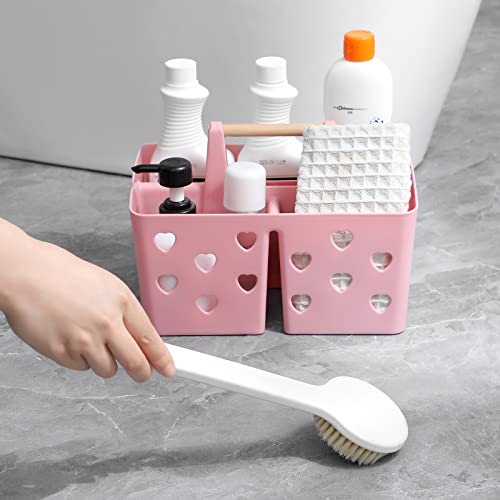 Portable-Shower-Caddy-Plastic-Shower-Basket-Organizer-with-Handle-Pink-Divided-Bathroom-Caddy-Storage-Cleanning-Caddy-Tote-for-College-Dorm-Room-Kitchen