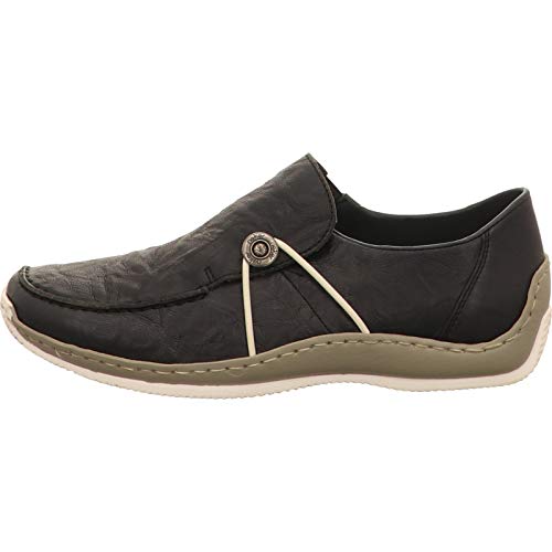 Image of Rieker L1751 Celia Leather Slip-On Women's Shoes - Comfortable High-Coverage Loafers with Elegant Stitch Detailing, Anti-Stress and Flexible Everyday Support