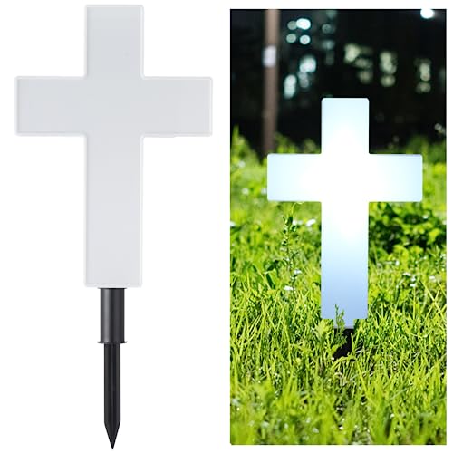 yeesport Solar-Powered Cross Light, Grave Marker Cemetery Decoration, Cemetery Cross for Grave,White LED Light Cross, Garden Stake Light, Outdoor Peaceful Decorative Lamp for Yards, Gardens, Patios