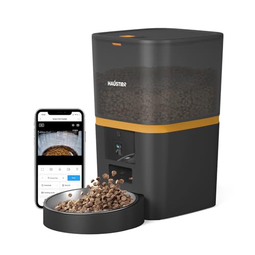 Haustier QQ005 Kameralı Akıllı Kedi Köpek Otomatik Mama Kabı, Tuya App-Wifi Uzaktan Kontrol, Sesle Çağırma, 480P Kamera, 6lt Hazne, Metal Kase (Siyah)