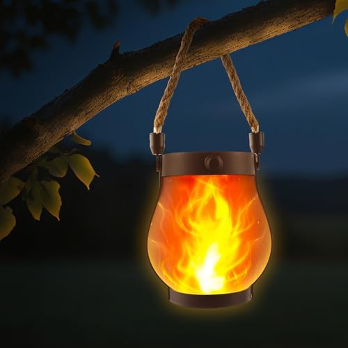 Solar Lanterns Outdoor Lights,Upgraded Flickering Flame Solar Lanterns Lights with 2 Modes Dual Charging USB & Solar, Outdoor Waterproof Hanging Lantern for Party Holiday Yard Patio Path Garden Decor