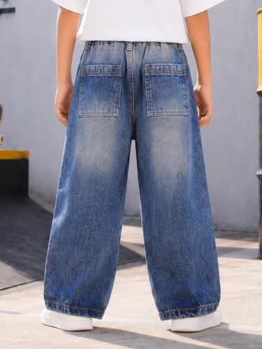Image of KiddoPanti Boys Baggy Jeans | Stretch Denim Wide Leg Jeans | Elastic Waist Casual Denim Pants | Cotton Blend Loose Fit with 4 Pockets | Kids Street wear | 2-14 Years