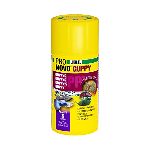 JBL PRONOVO GUPPY FLAKES, Aliment de Base pour Guppys et autres Poissons Ovovivipares de 3-10 cm, Flocons pour Poissons, taille S, 100 ml