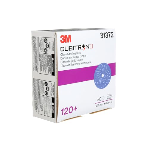 Image of 3M Cubitron II Hookit Clean Sanding Abrasive Disc 31372, 6 in, 220+ Grade, Pack of 50 Discs, Virtually Dust-Free, High Performance, Long Lasting, Multi-Hole Pattern, Feather Edging, Stock Removal