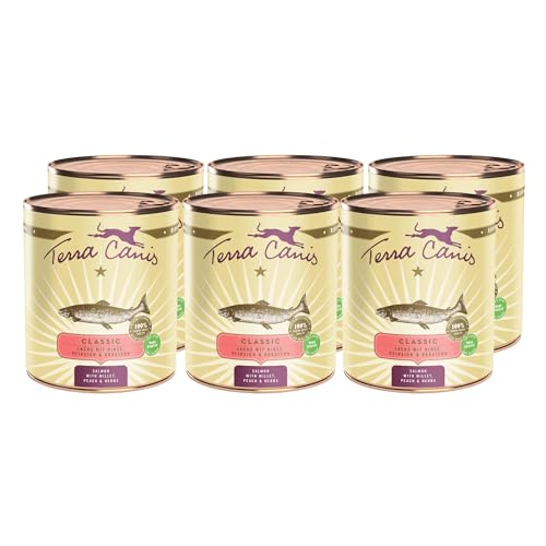 Terra Canis Lachs, Hirse, Pfirsich & Kräuter - Classic Nassfutter, 6x800g I Premium Hundefutter in 100% Lebensmittelqualität aller Rohstoffe I Reichhaltig & gesund, allergen- & getreidearm, glutenfrei